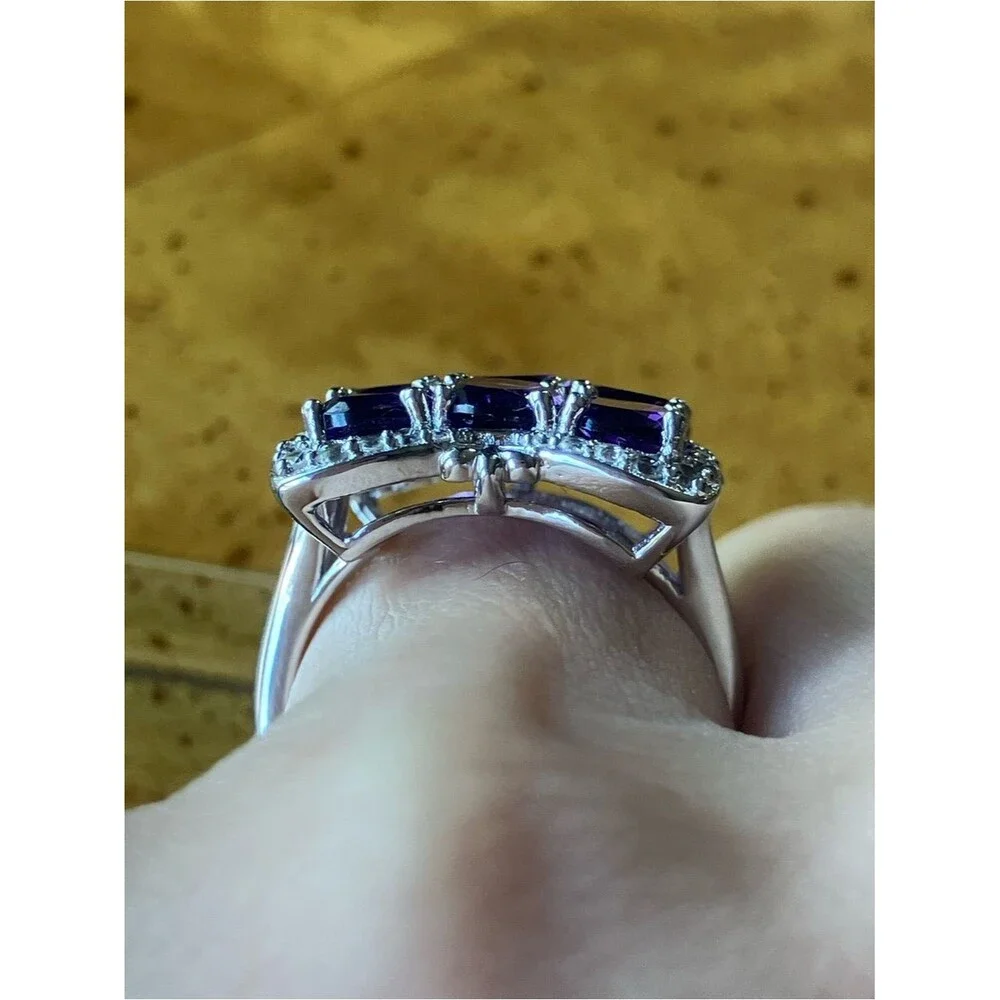 African Amethyst Sterling Silver Cocktail Ring Size 7